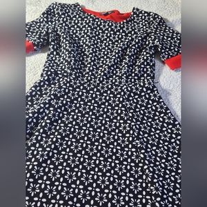 Suzy Shier Size Small Fit and Flare Dress Black and White Floral w/red trimming